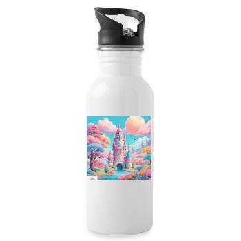 Pastellfarbene Schloss-Traumlandschaft - Trinkflasche mit integriertem Trinkhalm - Weiß - Rechts