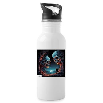 Totenkopf Fantasy Traumlandschaft - Trinkflasche mit integriertem Trinkhalm - Weiß - Rechts