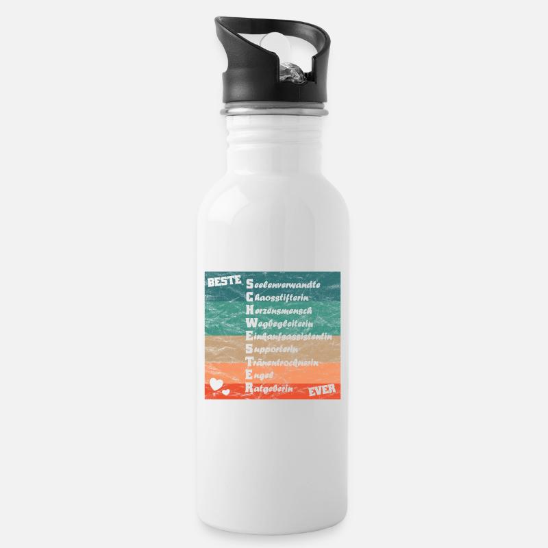 beste Schwester ever Die beste Schwester der Welt - Trinkflasche mit integriertem Trinkhalm - Weiß