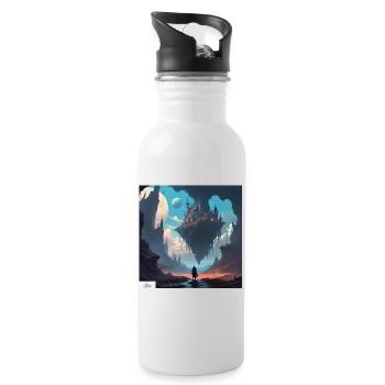 Fliegende Festung Traumlandschaft - Trinkflasche mit integriertem Trinkhalm - Weiß - Rechts