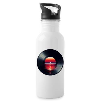 Vinyl LP Music Record, Retro Sunset - Water bottle with straw - white - Right