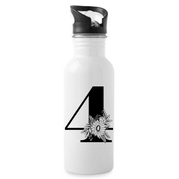 Nummer 4 Schwarze Blumen - 4. Blumenjubiläum - Trinkflasche mit integriertem Trinkhalm - Weiß - Rechts