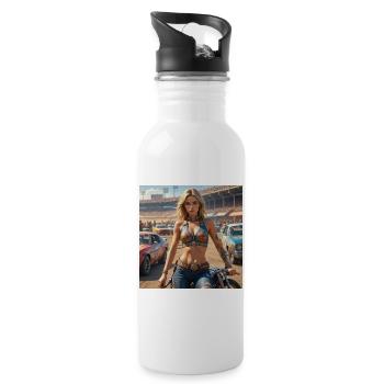 Rennsport Rebellin Denim Outfit - Trinkflasche mit integriertem Trinkhalm - Weiß - Rechts