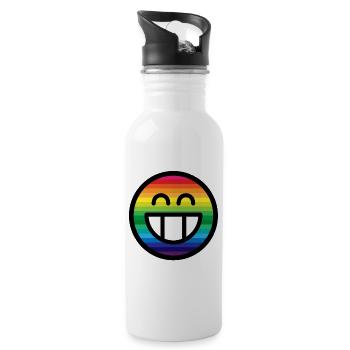 Emoticon Rainbow Grin - Water bottle with straw - white - Right