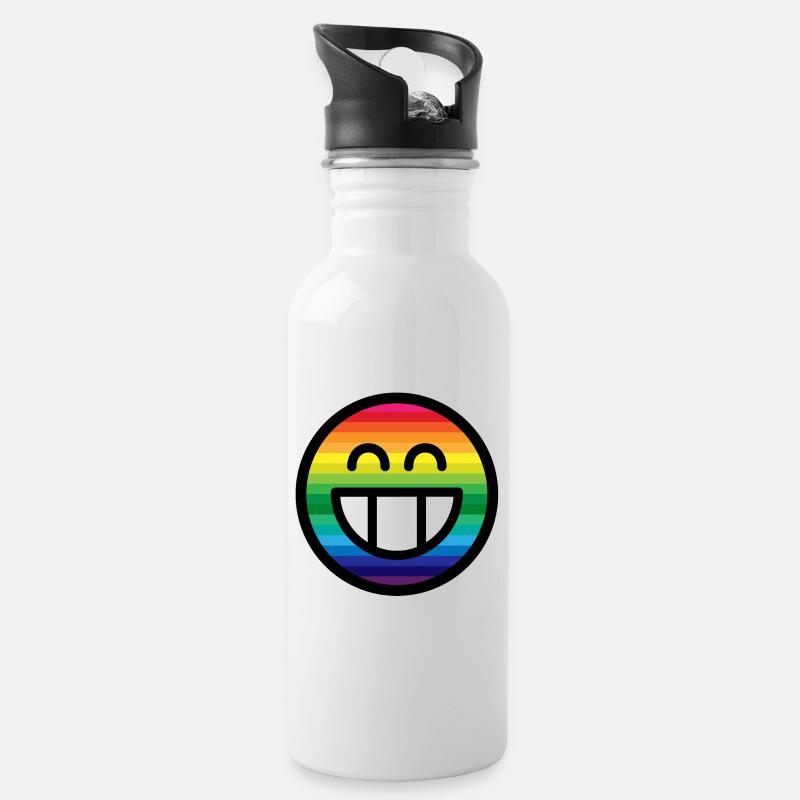 Emoticon Rainbow Grin - Water bottle with straw - white