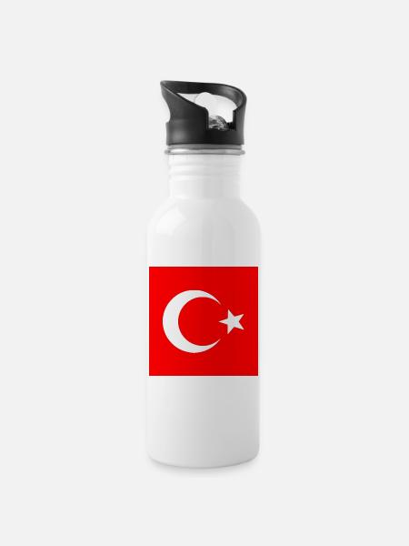 Turquie - Drapeau turc - Gourde avec paille intégrée - blanc