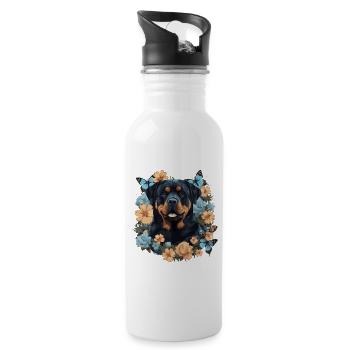 Chien rottweiler avec des fleurs - Gourde avec paille intégrée - blanc - Droite