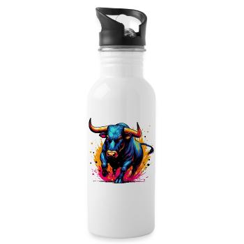 Stier - Trinkflasche mit integriertem Trinkhalm - Weiß - Rechts