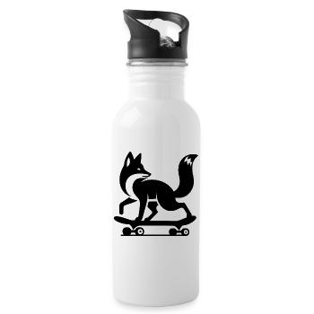 Fox Silhouette Minimalist Skateboard Skater - Water bottle with straw - white - Right