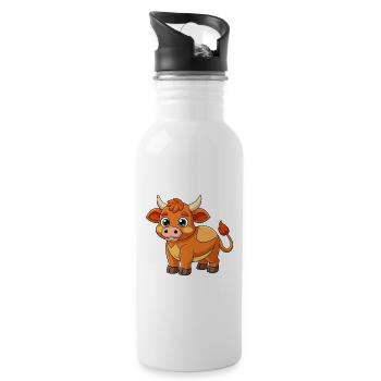 Bull Cute Mascot Cartoon Character Kawaii - Water bottle with straw - white - Right