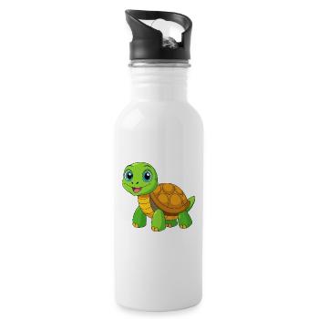 Turtle Cute Mascot Cartoon Character Kawaii - Water bottle with straw - white - Right