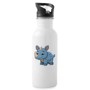 Rhino Cute Mascot Cartoon Character Kawaii - Water bottle with straw - white - Right