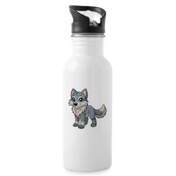 Wolf Cute Mascot Cartoon Character Kawaii - Water bottle with straw - white - Right
