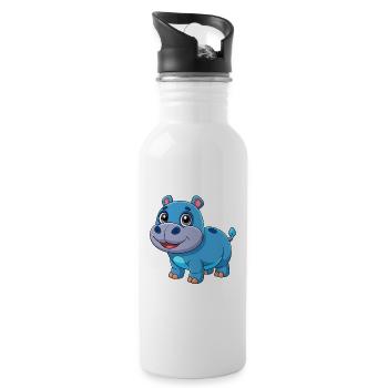 Hippopotame Mignon Mascotte Personnage De Dessin Animé Kawaii - Gourde avec paille intégrée - blanc - Droite
