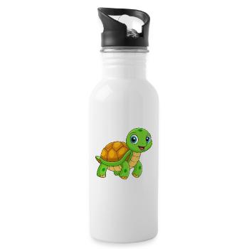 Turtle Cute Mascot Cartoon Character Kawaii - Water bottle with straw - white - Right