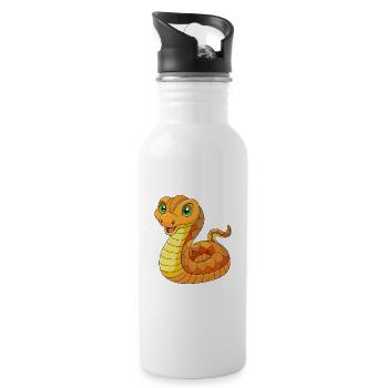 Snake Cute Mascot Cartoon Character Kawaii - Water bottle with straw - white - Right