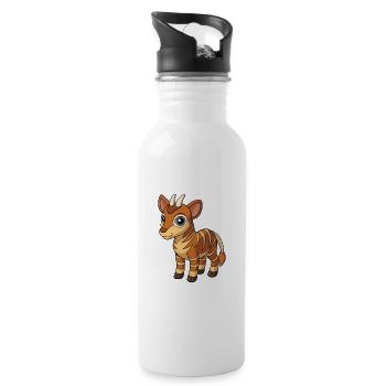 Okapi Mascotte mignonne Personnage de dessin animé Kawaii - Gourde avec paille intégrée - blanc - Droite