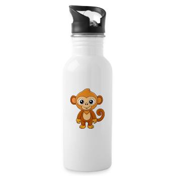 Monkey Cute Mascot Cartoon Character Kawaii - Water bottle with straw - white - Right