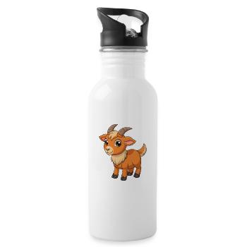 Goat Cute Mascot Cartoon Character Kawaii - Water bottle with straw - white - Right