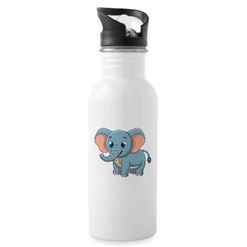 Elefant Niedliche Maskottchen Zeichentrickfigur Kawaii - Trinkflasche mit integriertem Trinkhalm - Weiß - Rechts