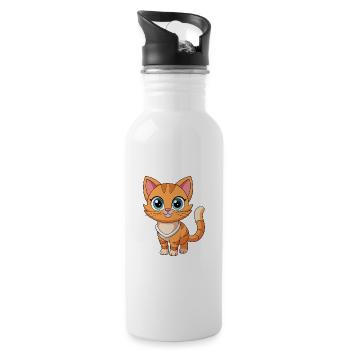 Cat Cute Mascot Cartoon Character Kawaii - Water bottle with straw - white - Right