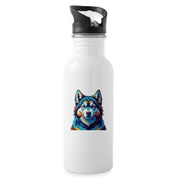 Alaskan Malamute Hunderasse Bunte Karikatur Kawaii - Trinkflasche mit integriertem Trinkhalm - Weiß - Rechts