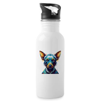 American Hairless Terrier Chien Race Dessin animé Kawaii - Gourde avec paille intégrée - blanc - Droite