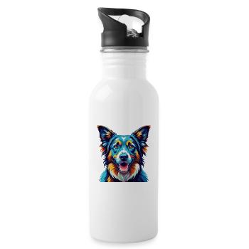 Berger Basque Chien Race Coloré Dessin Animé Kawaii - Gourde avec paille intégrée - blanc - Droite