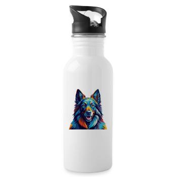 Chien de berger belge race Coloré Dessin animé Kawaii - Gourde avec paille intégrée - blanc - Droite