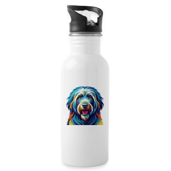 Bergamasker Schäferhund Rasse Bunte Karikatur Kawaii - Trinkflasche mit integriertem Trinkhalm - Weiß - Rechts