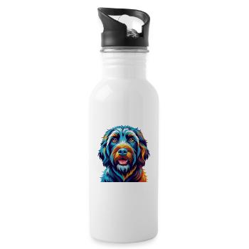 Black Russian Terrier Dog Breed Cartoon Kawaii - Water bottle with straw - white - Right