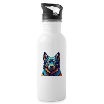 Black Norwegian Elkhound Dog Breed Cartoon Kawaii - Water bottle with straw - white - Right