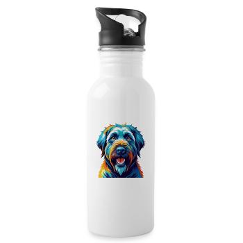 Bouvier des Flandres Race de chien Dessin animé Kawaii - Gourde avec paille intégrée - blanc - Droite