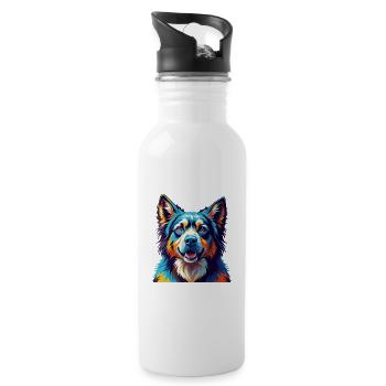 Caucasian Ovcharka Dog Breed Cartoon Kawaii - Water bottle with straw - white - Right