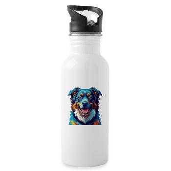 Caucasian Shepherd Dog Breed Cartoon Kawaii - Water bottle with straw - white - Right