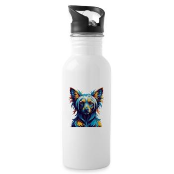 Chinesische Schopfhunderasse Bunte Karikatur Kawaii - Trinkflasche mit integriertem Trinkhalm - Weiß - Rechts
