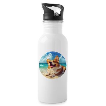 Corgi Joie De Plage Illustration - Gourde avec paille intégrée - blanc - Droite