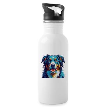 English Shepherd Dog Breed Colorful Cartoon Kawaii - Water bottle with straw - white - Right