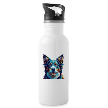 North American Shepherd Dog Breed Cartoon Kawaii - Water bottle with straw - white - Right