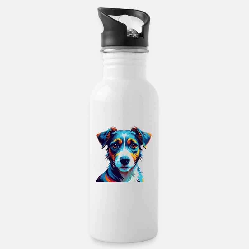 Jack Russell Terrier Hunderasse Karikatur Kawaii - Trinkflasche mit integriertem Trinkhalm - Weiß