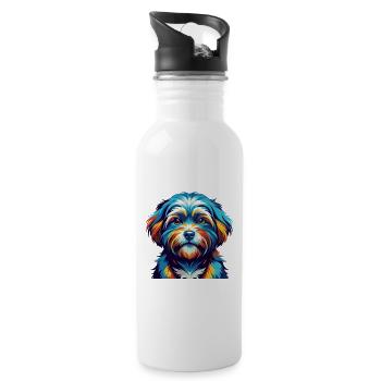 Race de chien maltais Shih Tzu dessin animé coloré Kawaii - Gourde avec paille intégrée - blanc - Droite