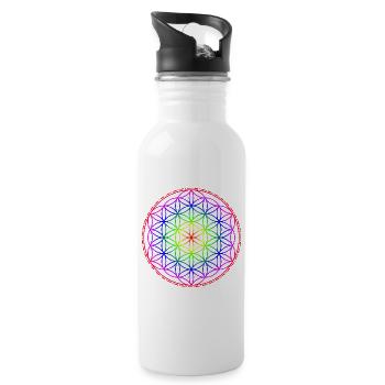 Flower of Life Rainbow - Water bottle with straw - white - Right