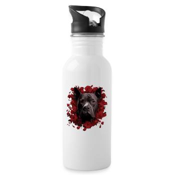American Staffordshire Terrier with Flowers - Water bottle with straw - white - Right