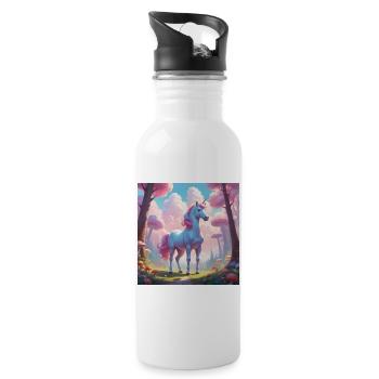Unicorn in the Enchanted Forest - Water bottle with straw - white - Right