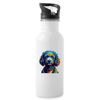 caniche miniature chien race coloré dessin animé kawaii - Gourde avec paille intégrée - blanc - Droite