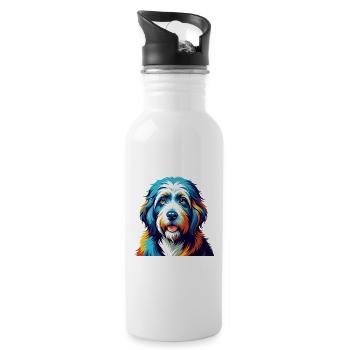 Old English Sheepdog Breed Colorful Cartoon Kawaii - Water bottle with straw - white - Right