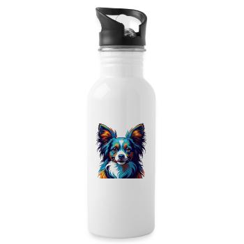 Papillon Chien Race Coloré Dessin Animé Kawaii - Gourde avec paille intégrée - blanc - Droite