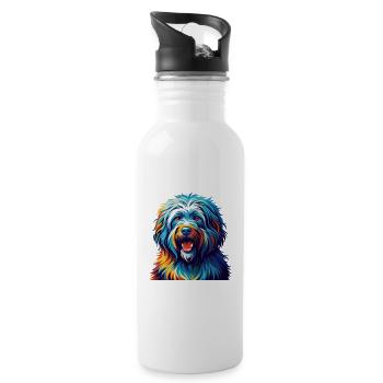 Puli Dog Breed Colorful Watercolor Cartoon Kawaii - Water bottle with straw - white - Right