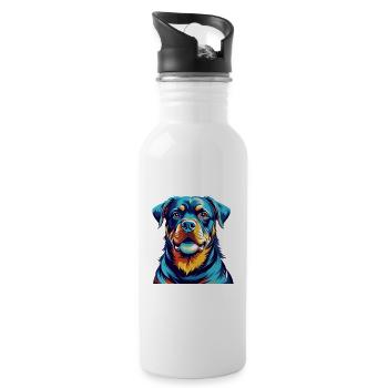 Rottweiler Hunderasse Bunt Karikatur Kawaii - Trinkflasche mit integriertem Trinkhalm - Weiß - Rechts