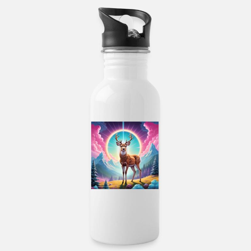 Deer on the mountain - Water bottle with straw - white